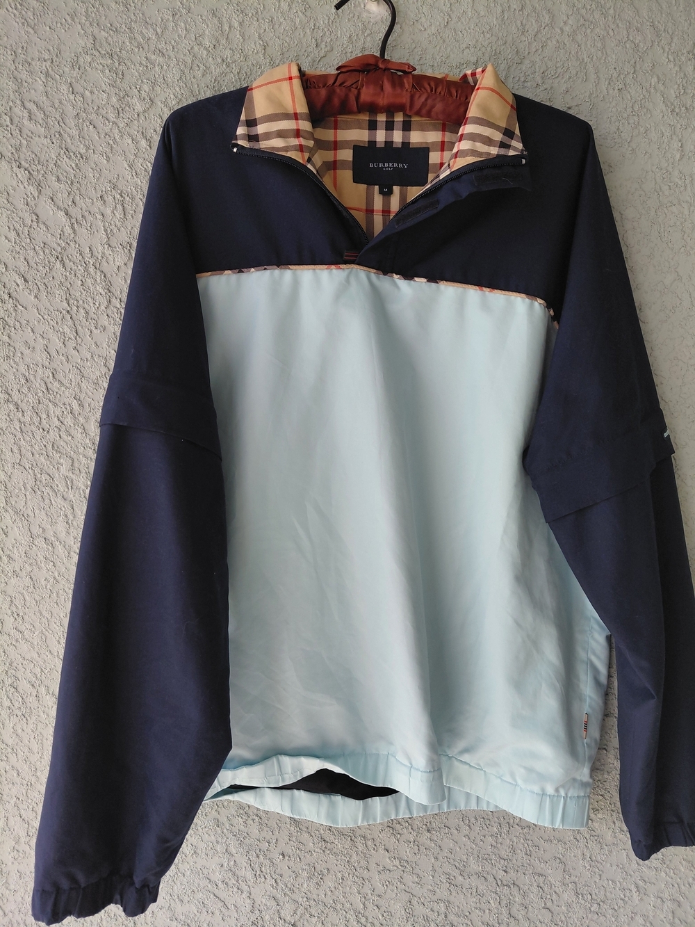 Burberry Golf Windbreaker Jacket Medium Navy Blue Nova Check Pullover Vintage - Picture 2 of 16